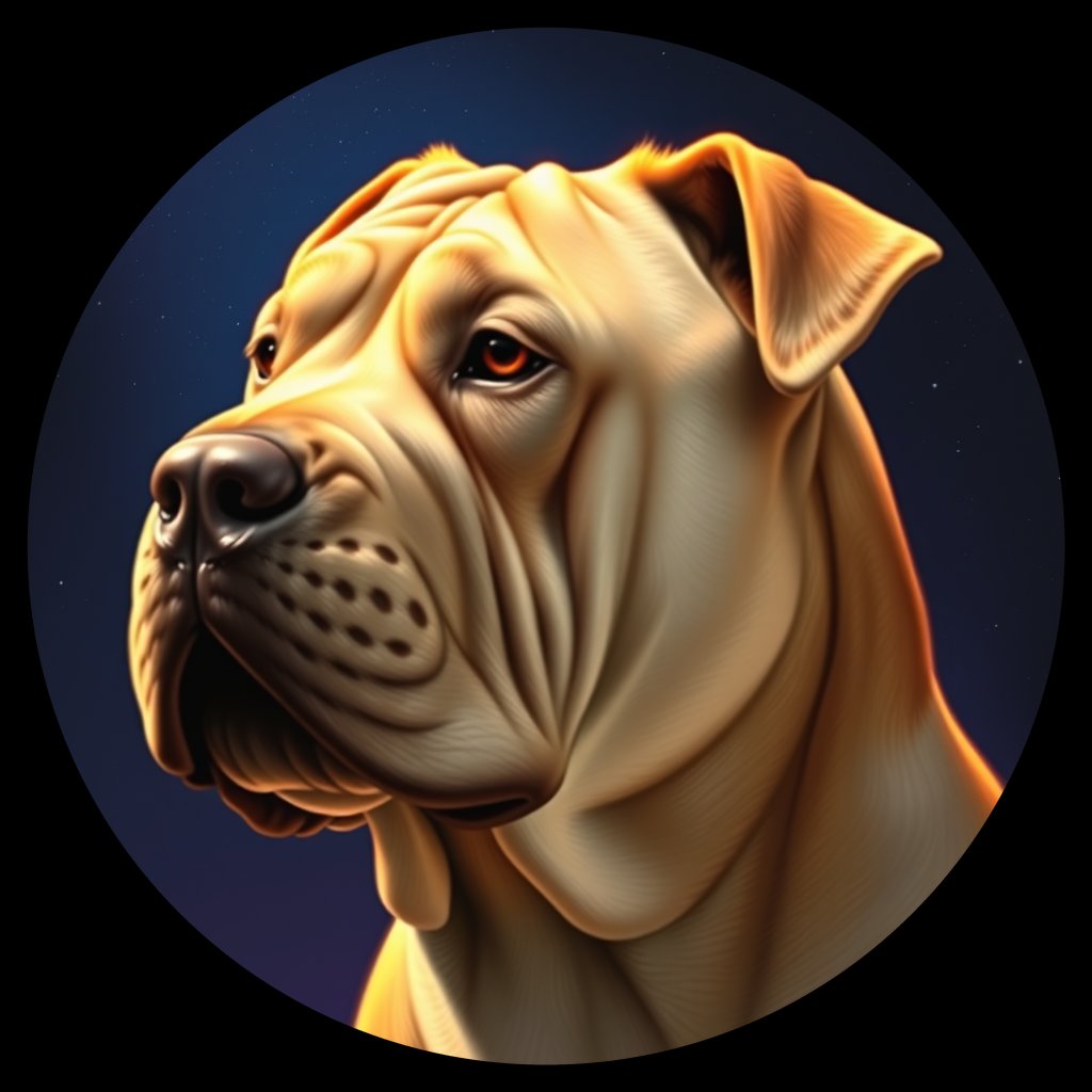 Cosmic medallion portrait of SHAR_ShP_0GT367, a Chinese Shar Pei