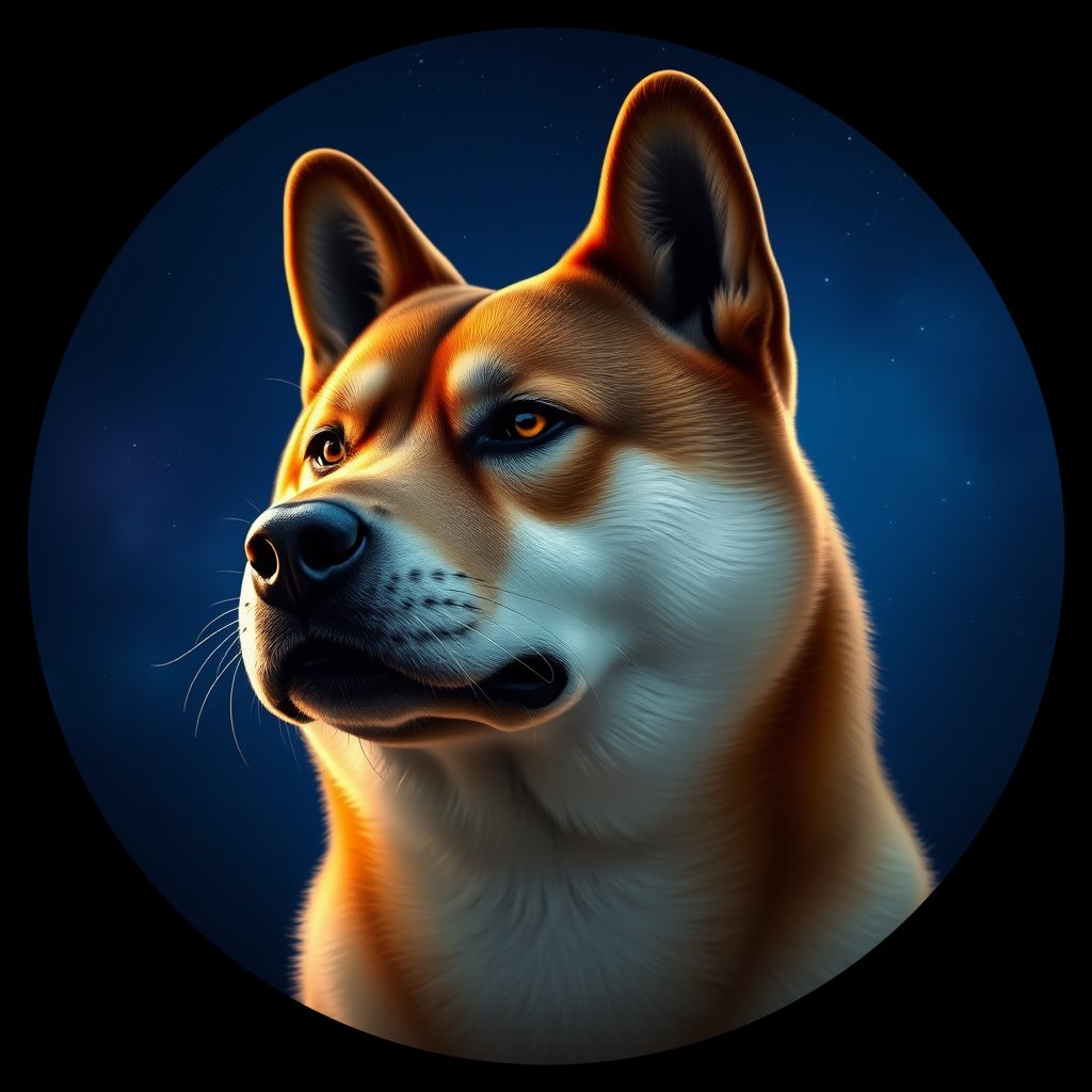 Cosmic medallion portrait of SHIB_SHIB_17B05, a Shiba Inu