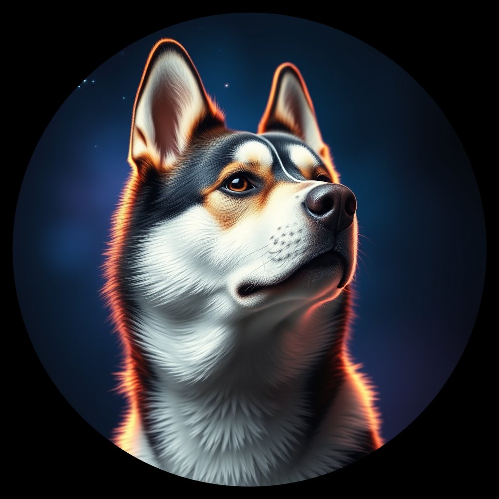 Cosmic medallion portrait of SHY_12743_SHY_12743, a Siberian Husky