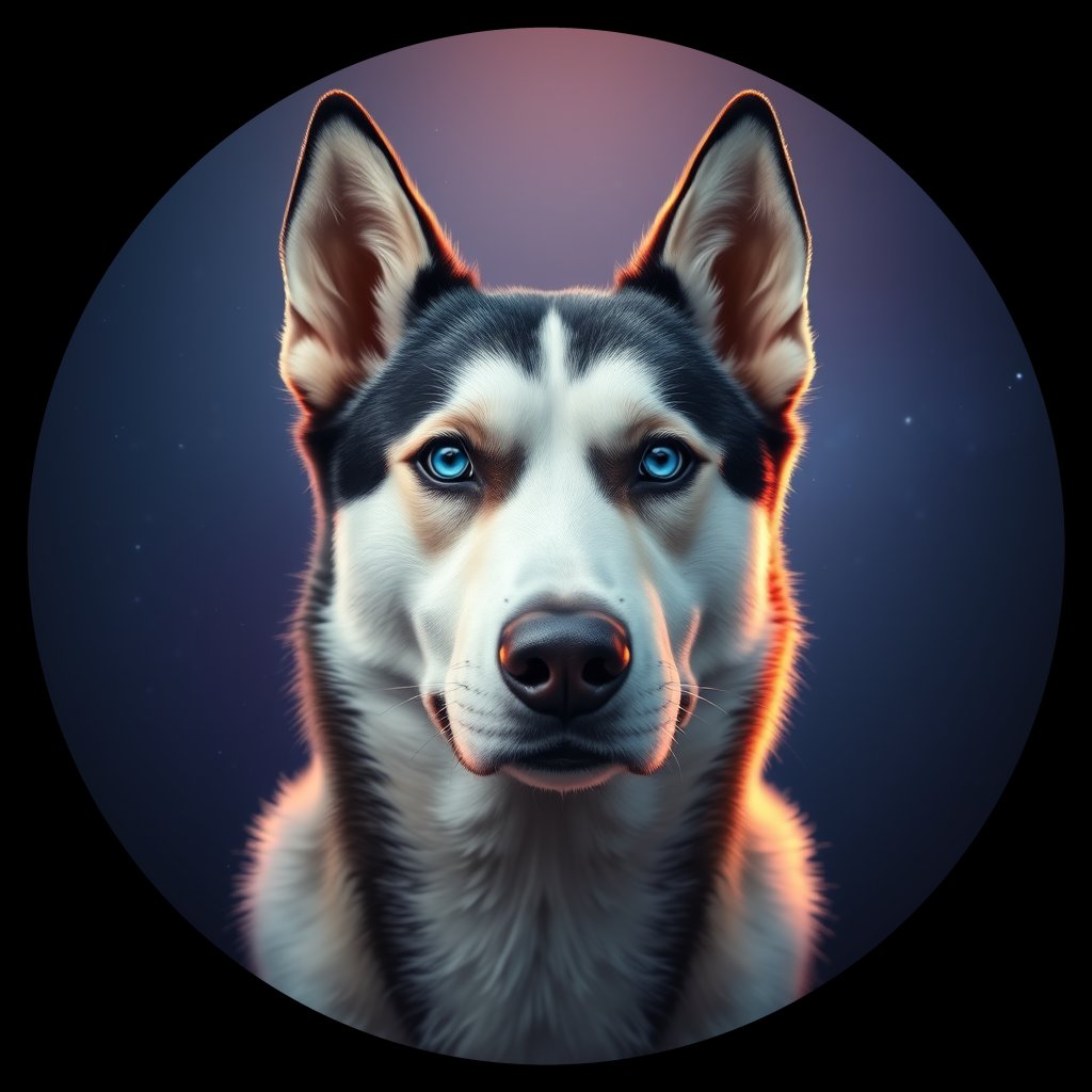 Cosmic medallion portrait of SHY_32547_SHY_32547, a Siberian Husky