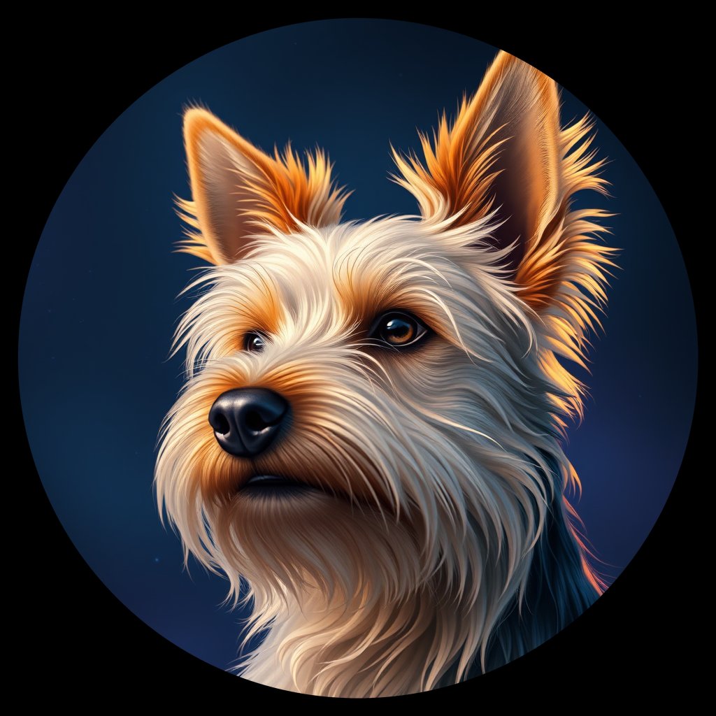Cosmic medallion portrait of SILK_SILK_10E09, a Silky Terrier