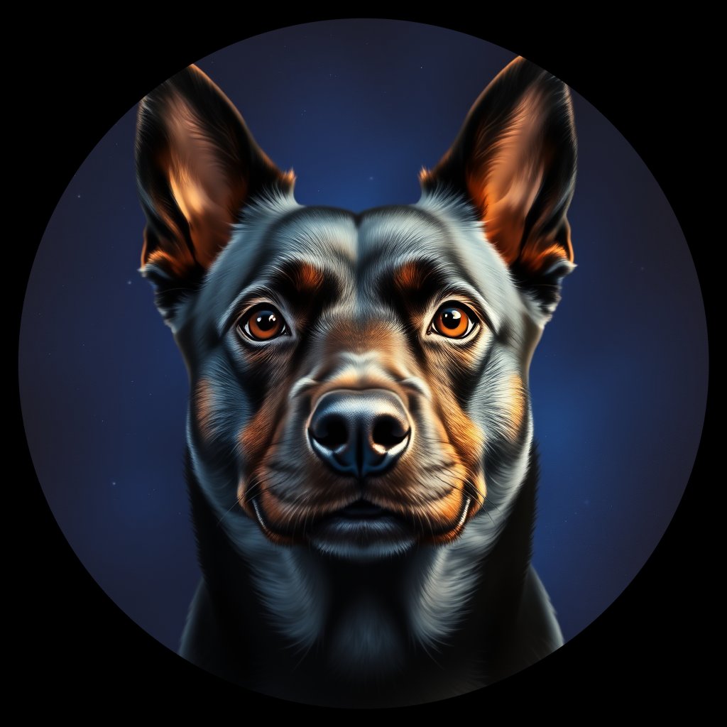 Cosmic medallion portrait of SKIP_Sci_LU1464, a Schipperke