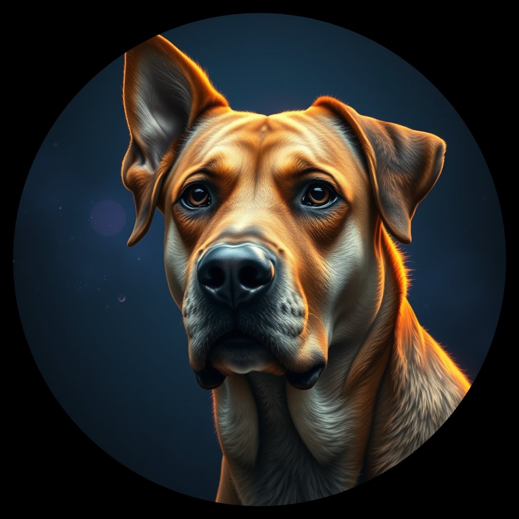Cosmic medallion portrait of SLAV_SLAV_11, a Village Dog Slavic
