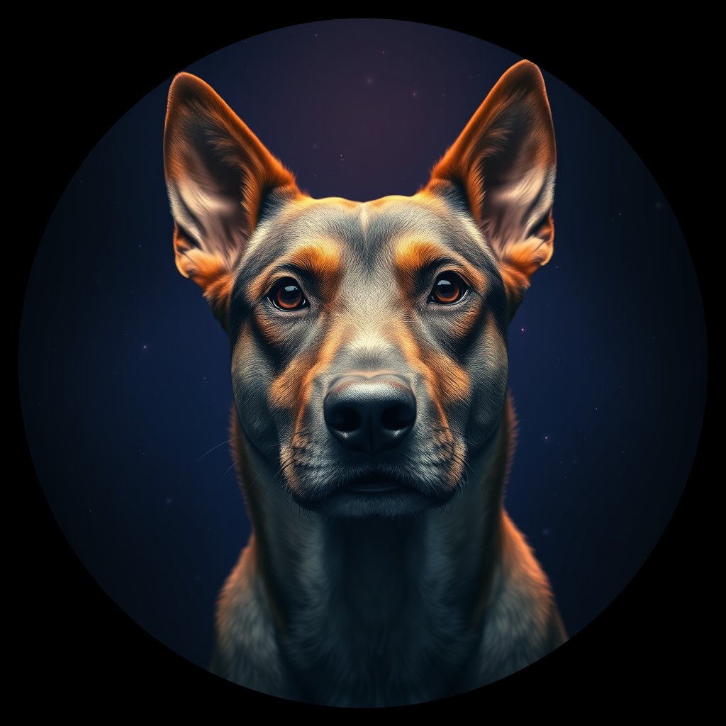 Cosmic medallion portrait of SLAV_SLAV_13, a Village Dog Slavic