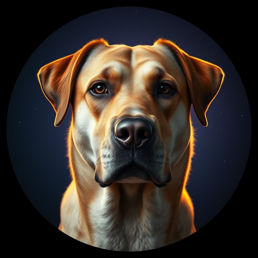 Cosmic medallion portrait of SLAV_SLAV_15, a Village Dog Slavic