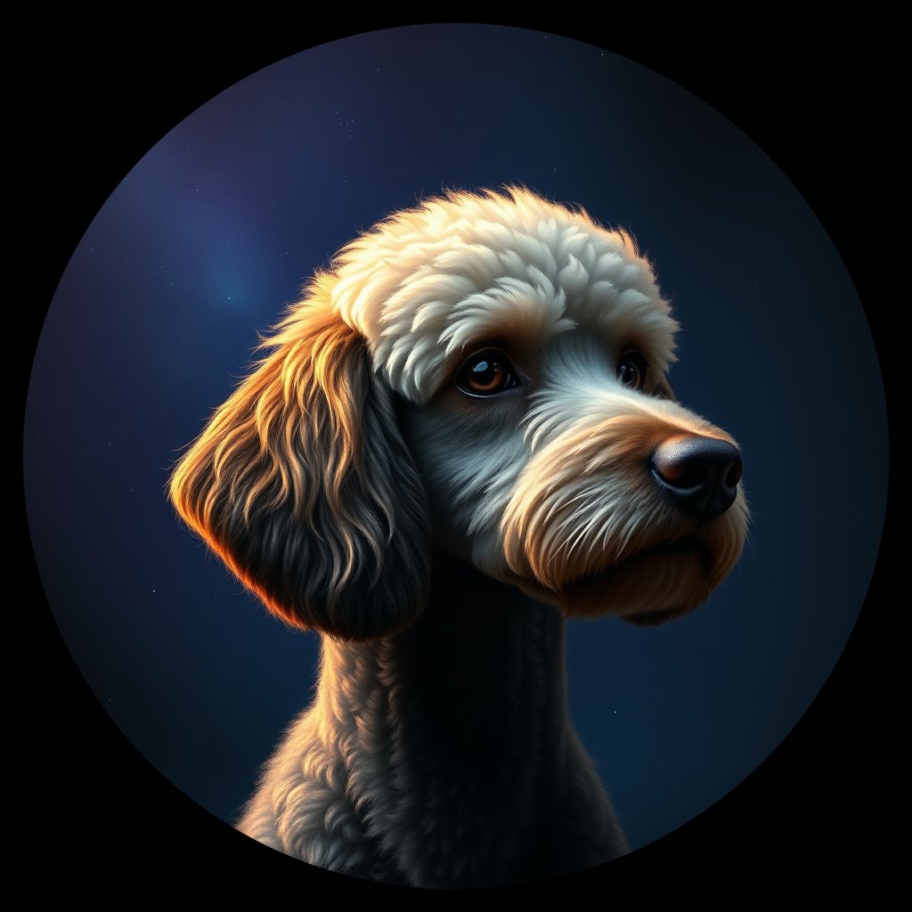 Cosmic medallion portrait of SPOO_SPOO_27218, a Standard Poodle