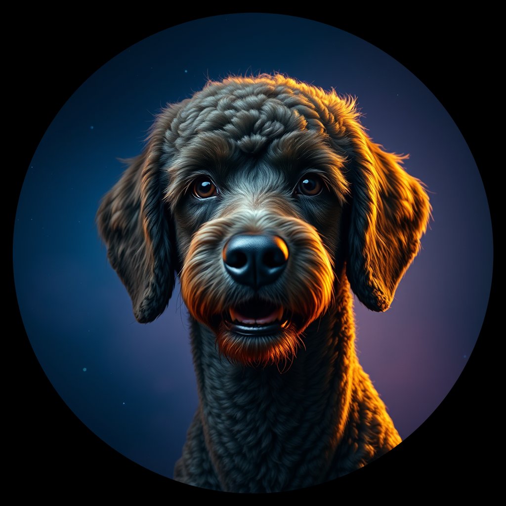Cosmic medallion portrait of SPOO_StP_0GT375, a Standard Poodle