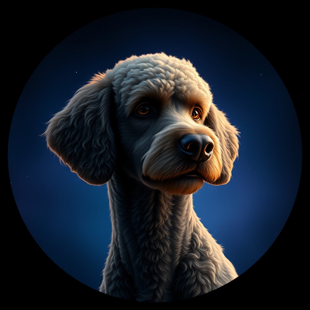 Cosmic medallion portrait of SPOO_StP_0GT376, a Standard Poodle