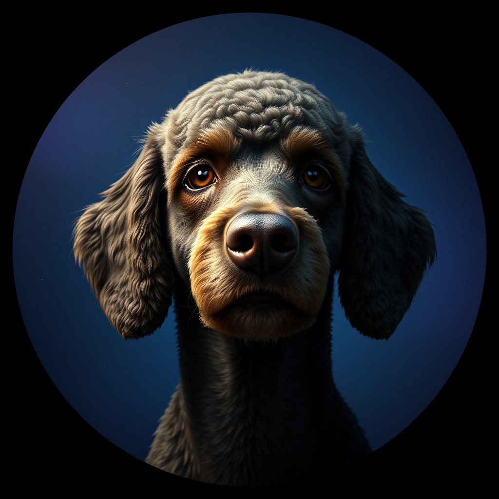 Cosmic medallion portrait of SPOO_StP_0GT378, a Standard Poodle