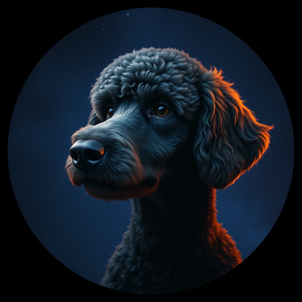 Cosmic medallion portrait of SPOO_StP_0GT379, a Standard Poodle