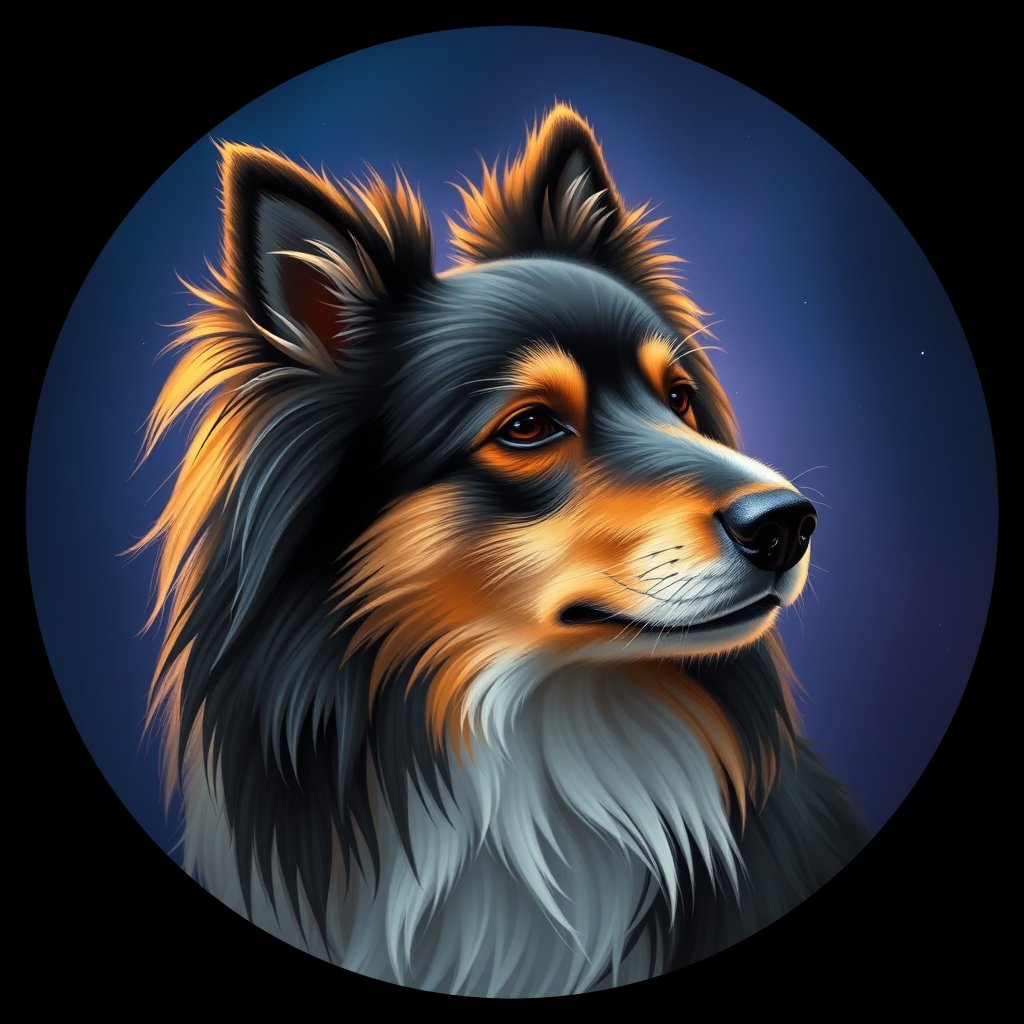 Cosmic medallion portrait of SSHP_SSHP_11617, a Shetland Sheepdog