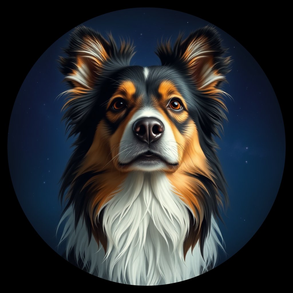 Cosmic medallion portrait of SSHP_SSHP_27147, a Shetland Sheepdog