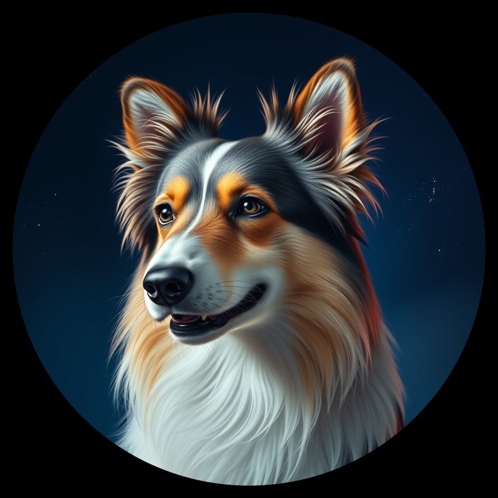 Cosmic medallion portrait of SSHP_SSHP_27148, a Shetland Sheepdog