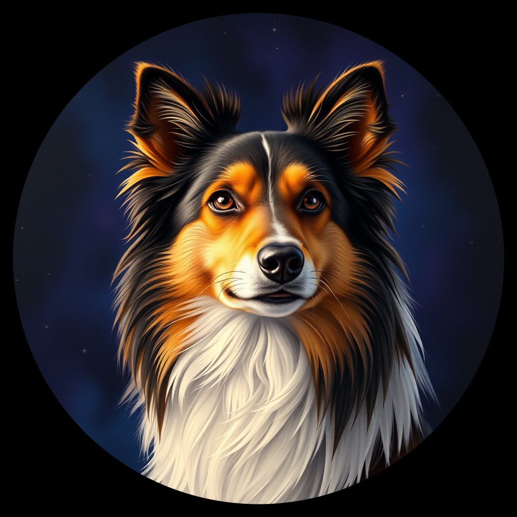 Cosmic medallion portrait of SSHP_SSHP_27150, a Shetland Sheepdog