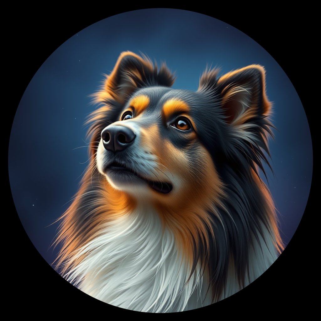 Cosmic medallion portrait of SSHP_SSHP_27440, a Shetland Sheepdog