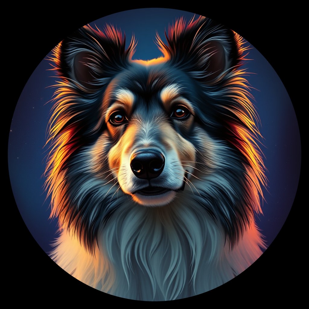Cosmic medallion portrait of SSHP_SSHP_28479, a Shetland Sheepdog