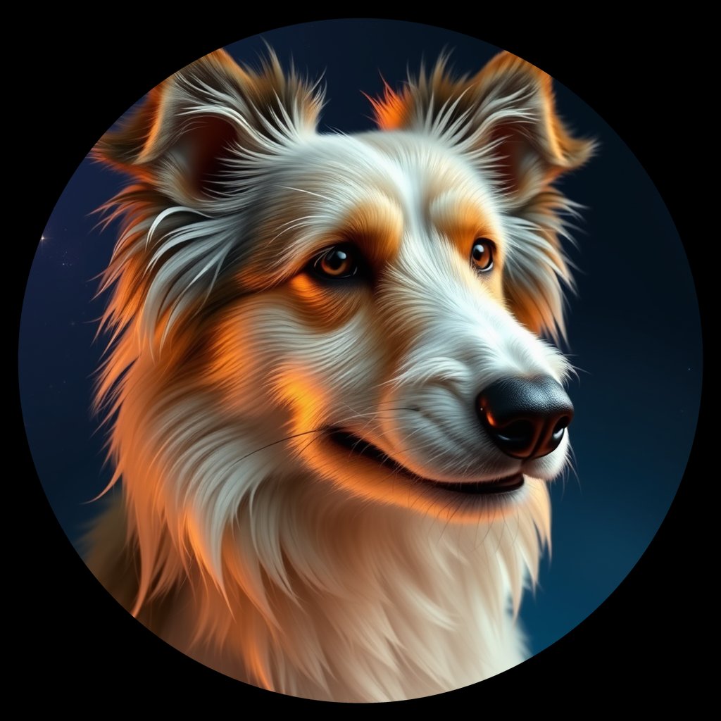 Cosmic medallion portrait of SS_26491_SS_26491, a Shetland Sheepdog