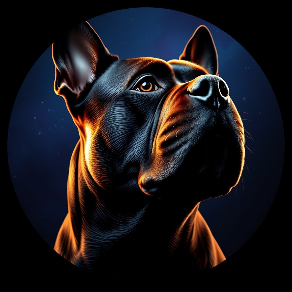 Cosmic medallion portrait of STAF_STAF_02991, a Staffordshire Bull Terrier
