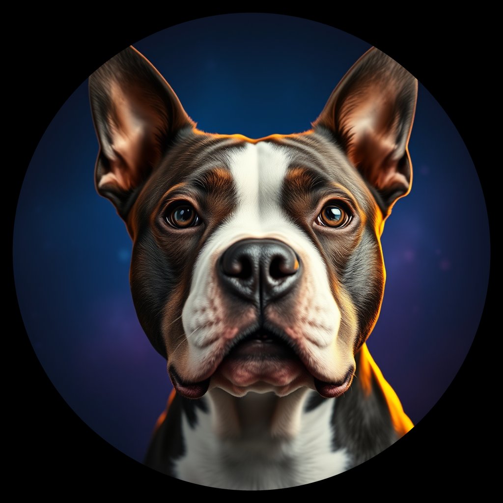 Cosmic medallion portrait of STAF_STAF_03137, a Staffordshire Bull Terrier