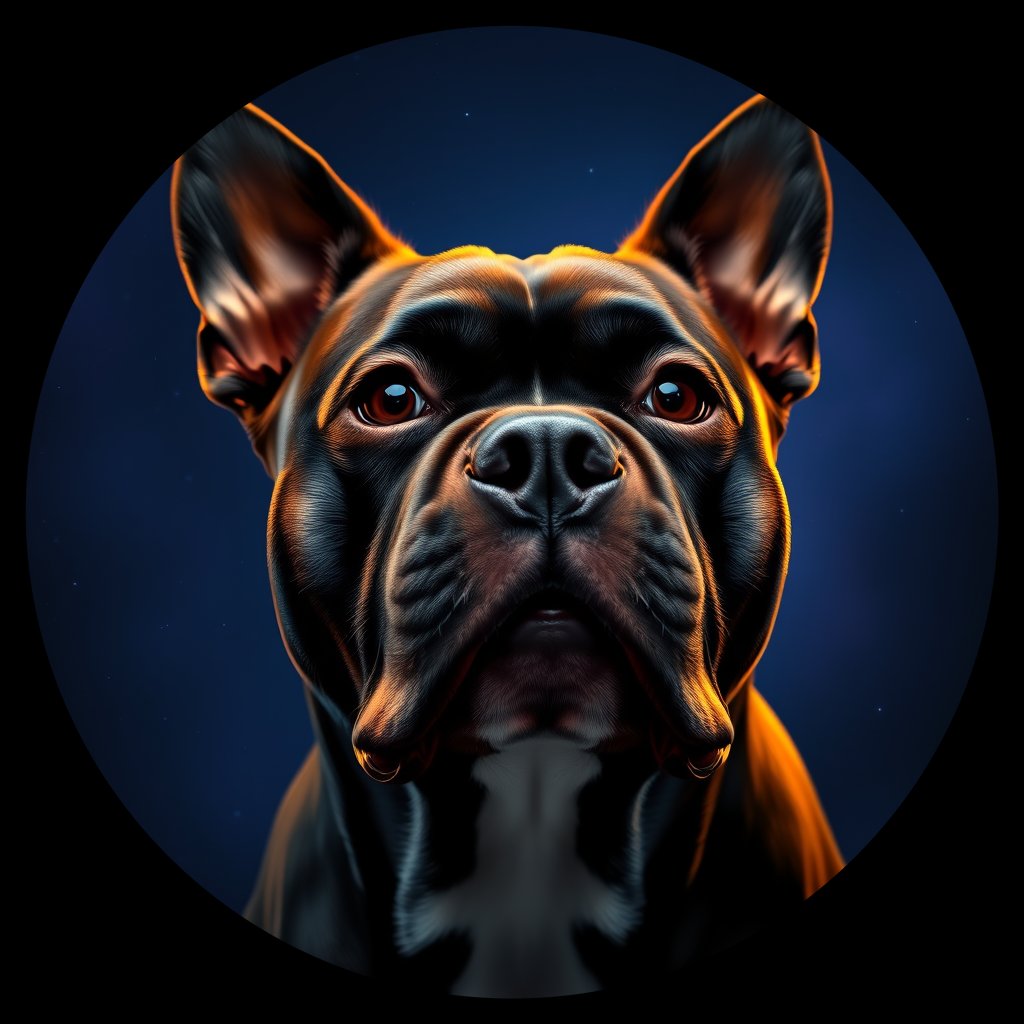 Cosmic medallion portrait of STAF_STAF_03145, a Staffordshire Bull Terrier