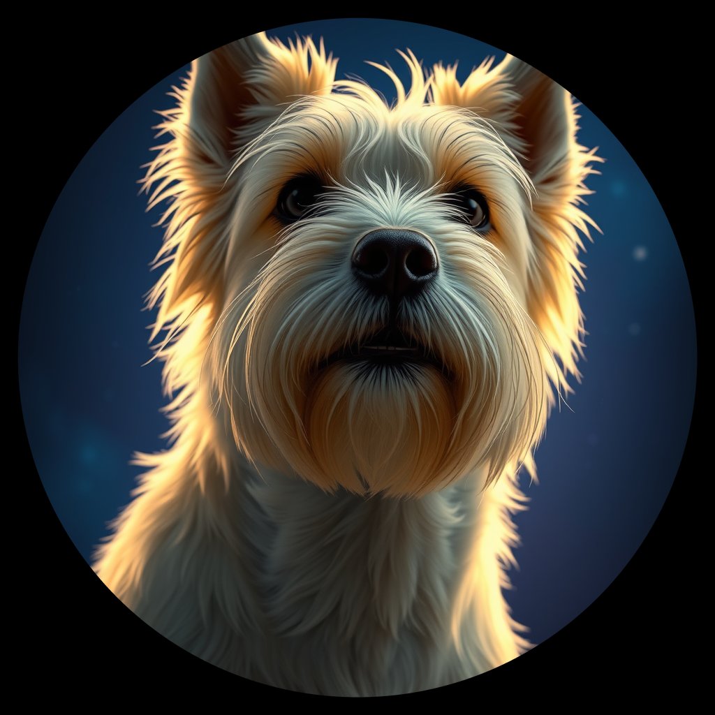 Cosmic medallion portrait of ST_23245_ST_23245, a Skye Terrier
