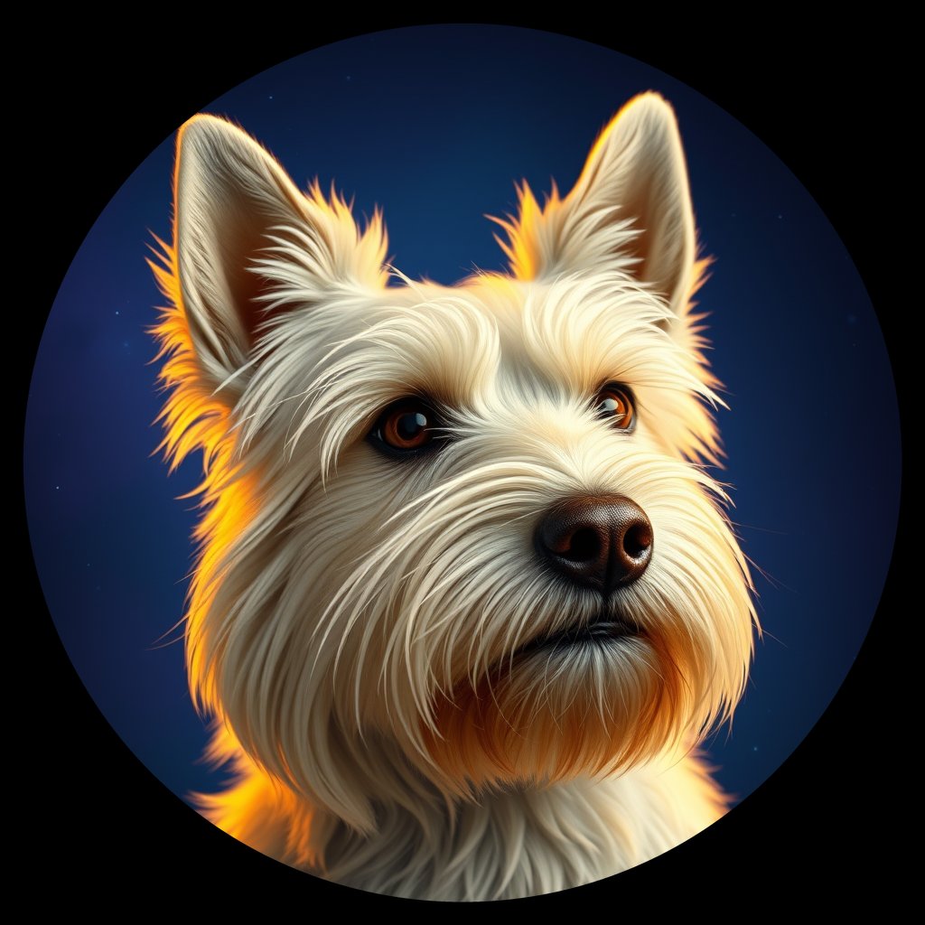 Cosmic medallion portrait of ST_25135_ST_25135, a Skye Terrier