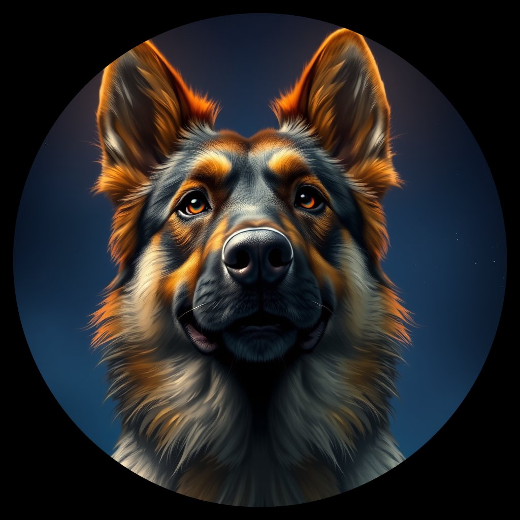 Cosmic medallion portrait of SVAL_SVAL_8407, a Swedish Vallhund