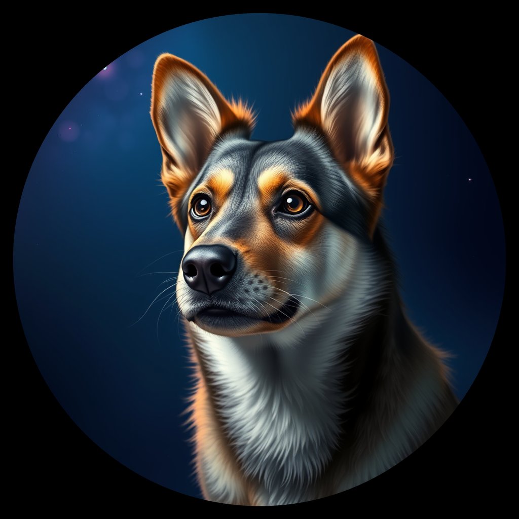 Cosmic medallion portrait of SV_25951_SV_25951, a Swedish Vallhund