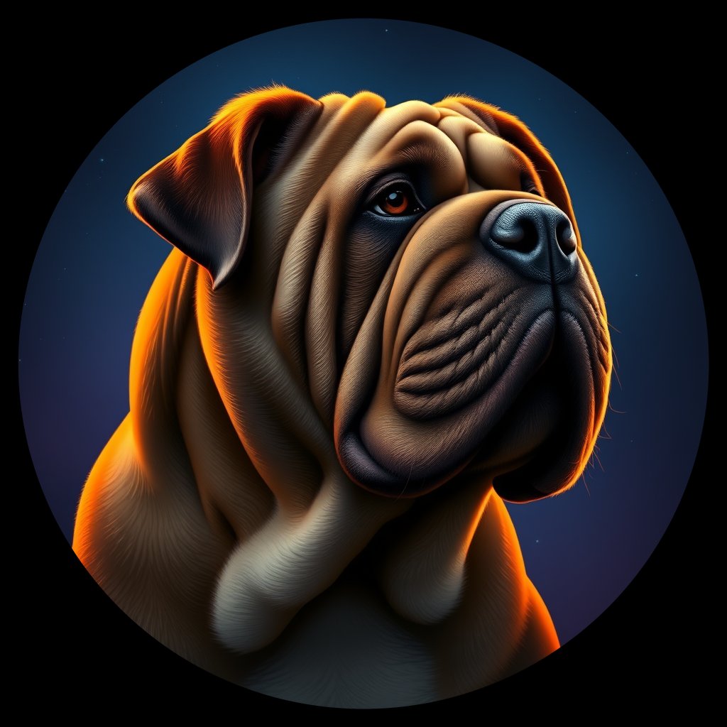 Cosmic medallion portrait of ShP_GT365_ShP_GT365, a Chinese Shar Pei