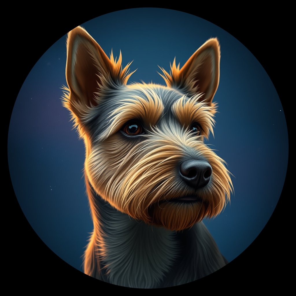 Cosmic medallion portrait of Spider-Wills-CT_Spider-Wills-CT, a Cairn Terrier