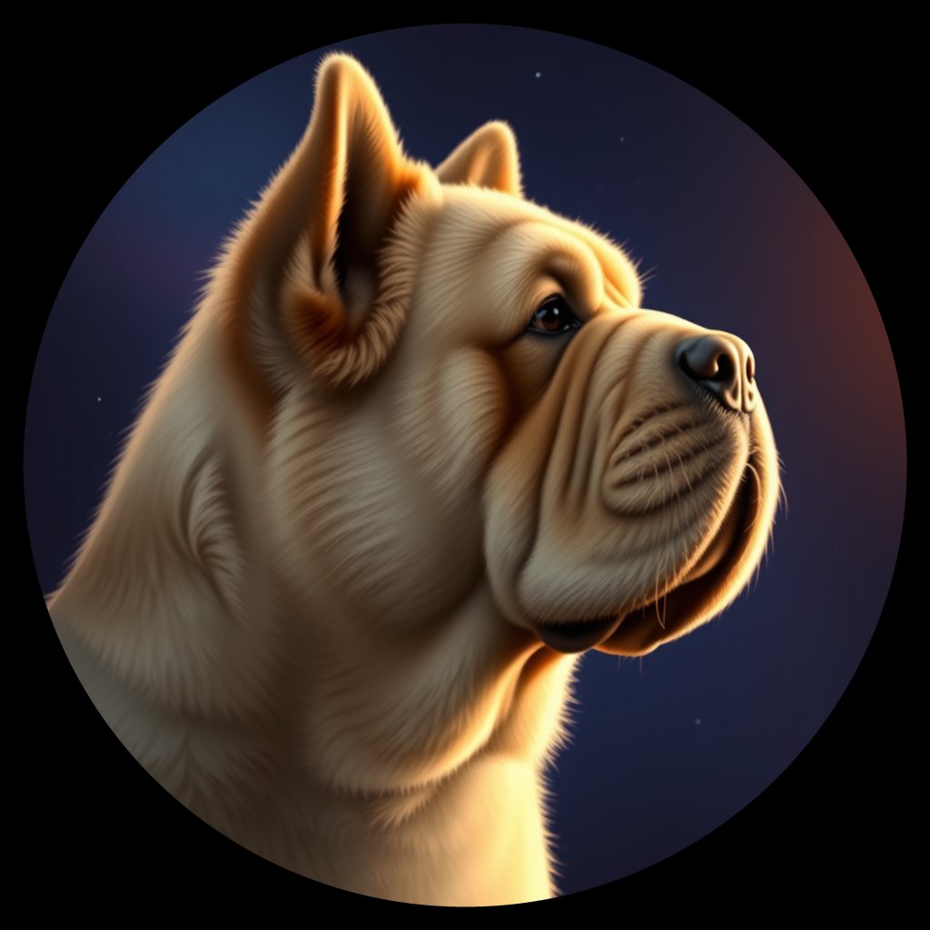 Cosmic medallion portrait of TIBM_China_TIBM_25310, a Tibetan Mastiff