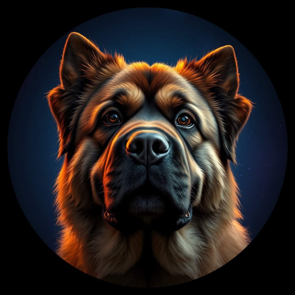 Cosmic medallion portrait of TIBM_China_TIBM_25311, a Tibetan Mastiff
