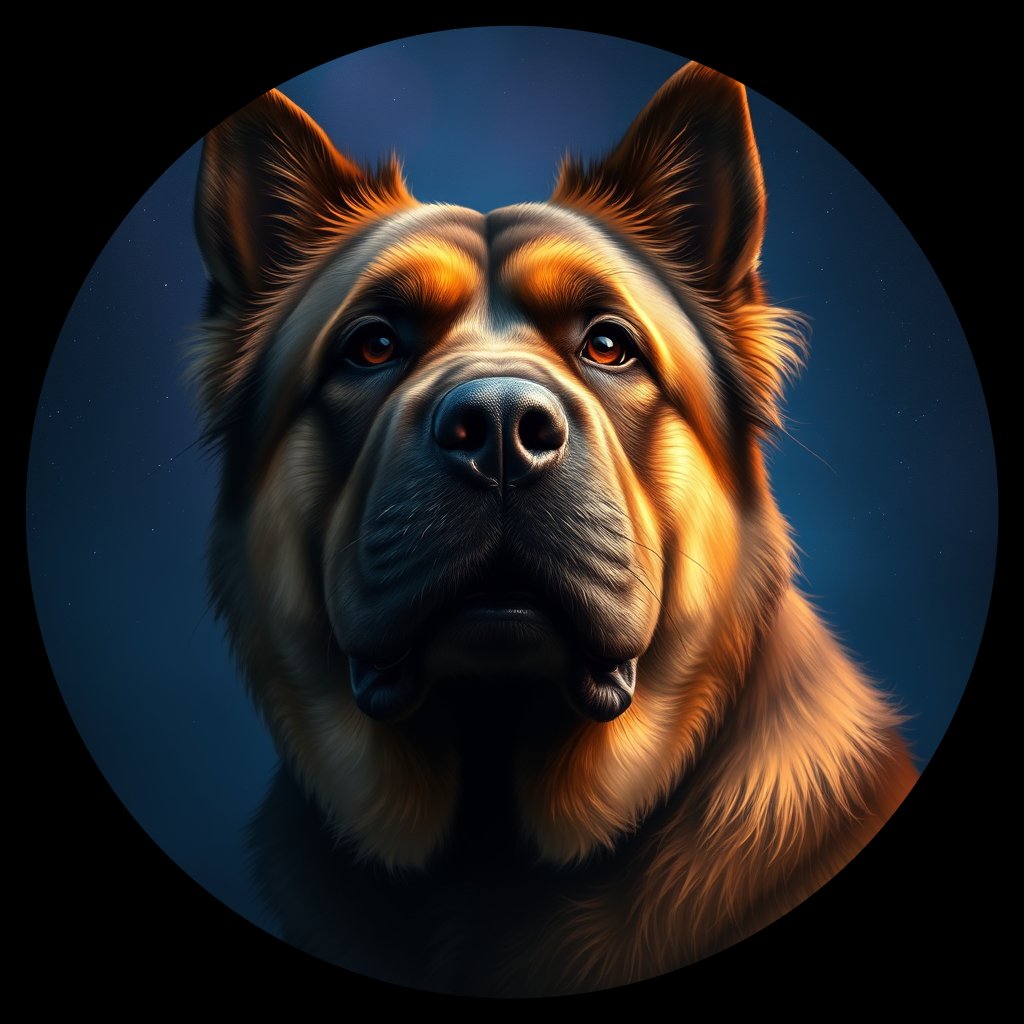 Cosmic medallion portrait of TIBM_China_TIBM_25312, a Tibetan Mastiff