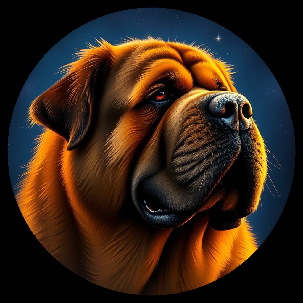 Cosmic medallion portrait of TIBM_TIBM_06477, a Tibetan Mastiff