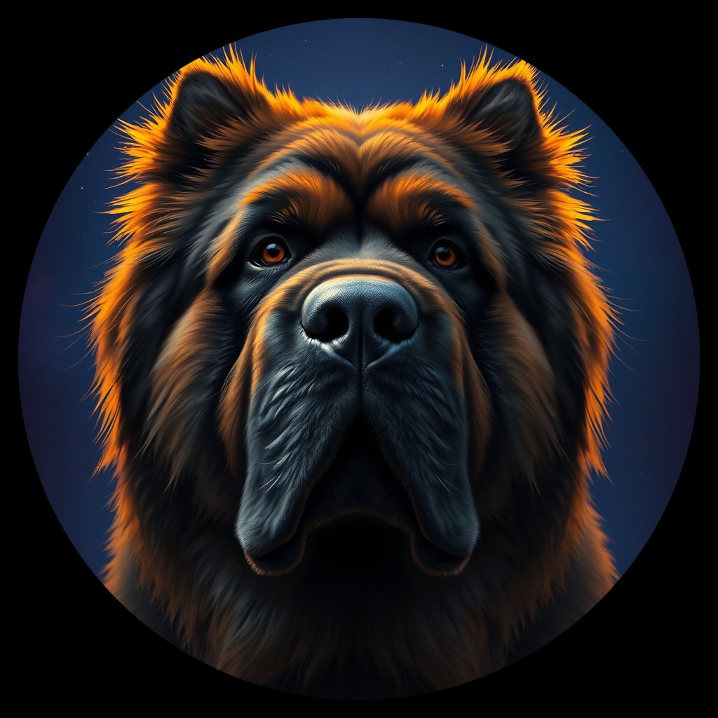 Cosmic medallion portrait of TIBM_TIBM_06479, a Tibetan Mastiff