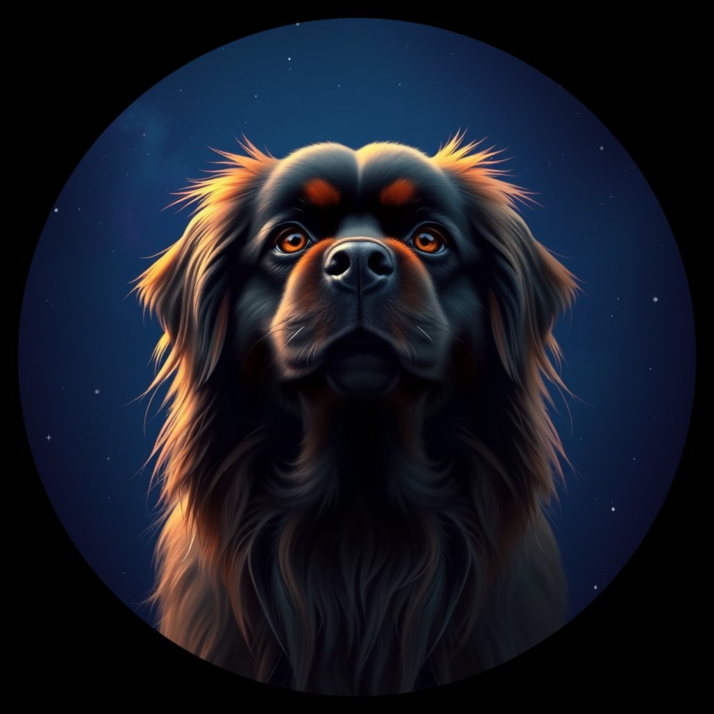 Cosmic medallion portrait of TIBS_TIBS_05379, a Tibetan Spaniel