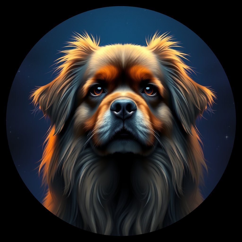 Cosmic medallion portrait of TIBS_TIBS_05381, a Tibetan Spaniel