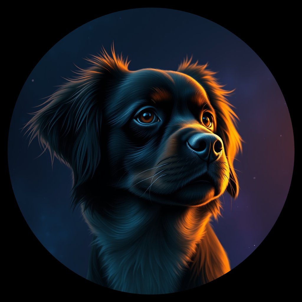 Cosmic medallion portrait of TIBS_TIBS_05382, a Tibetan Spaniel