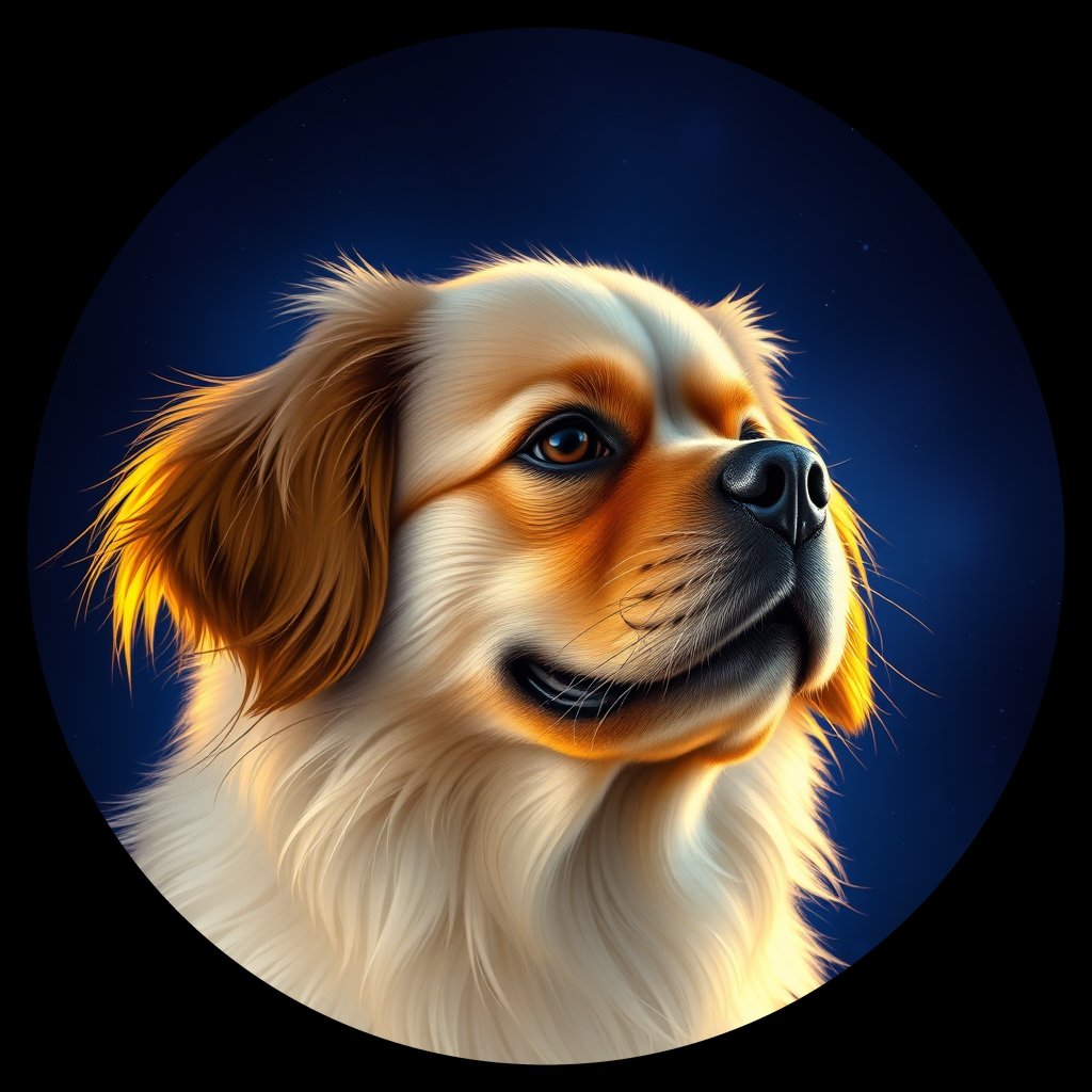 Cosmic medallion portrait of TIBS_TIBS_05383, a Tibetan Spaniel