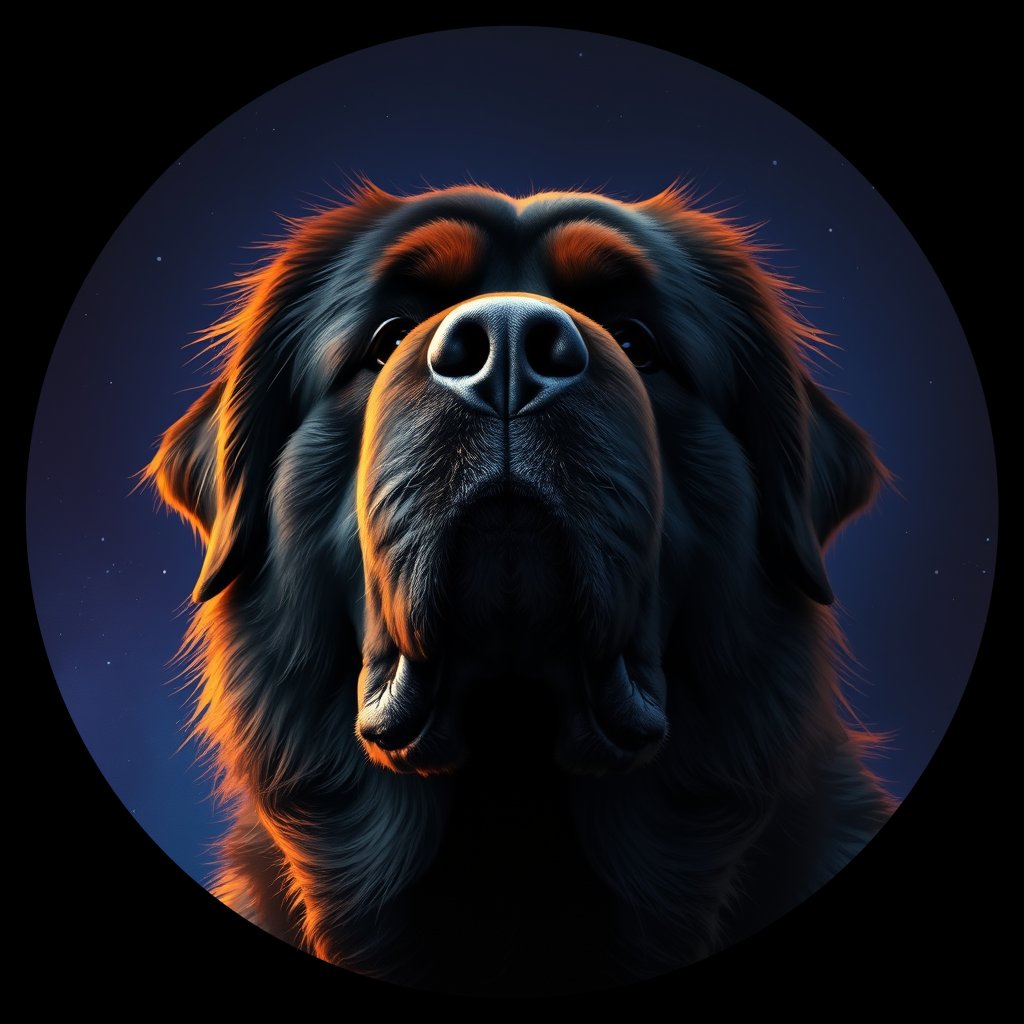 Cosmic medallion portrait of TIBT_TIBT_03185, a Tibetan Mastiff