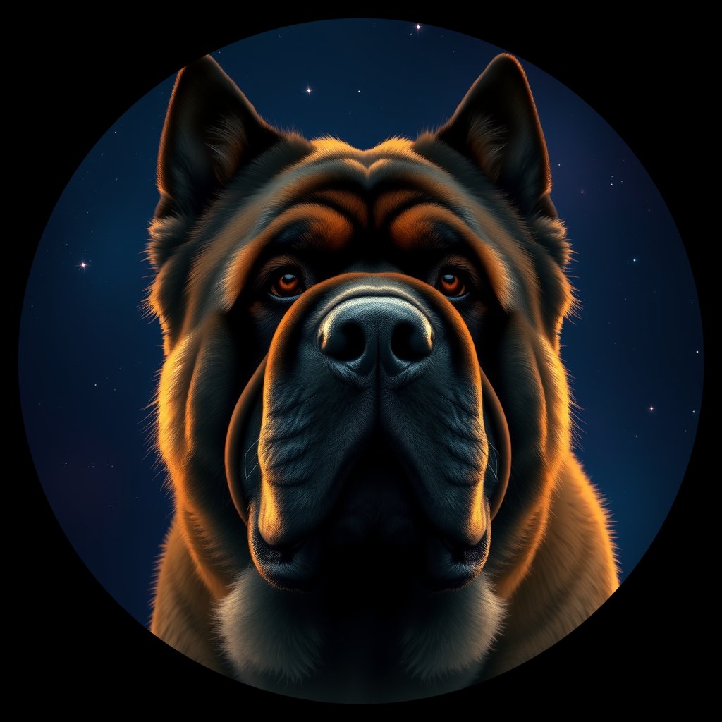 Cosmic medallion portrait of TIBT_TIBT_03186, a Tibetan Mastiff