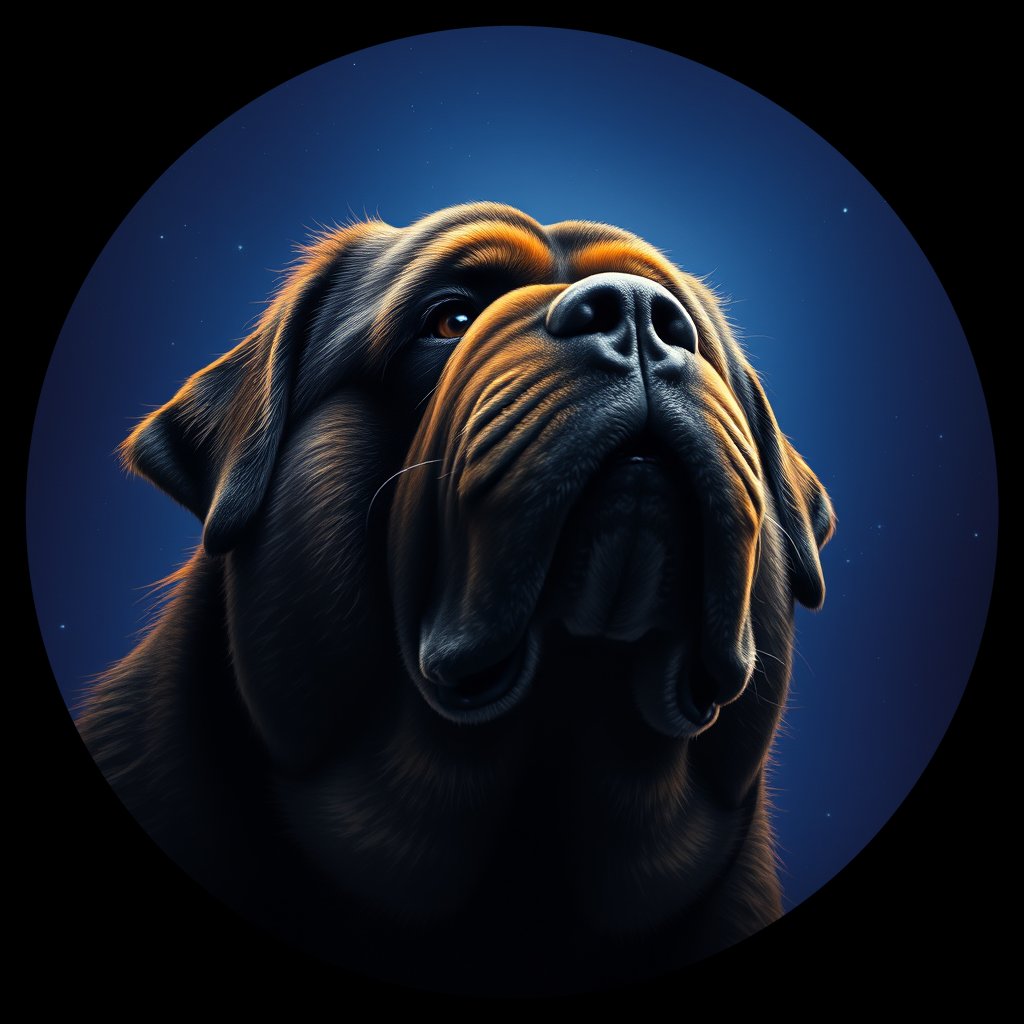 Cosmic medallion portrait of TIBT_TIBT_26260, a Tibetan Mastiff