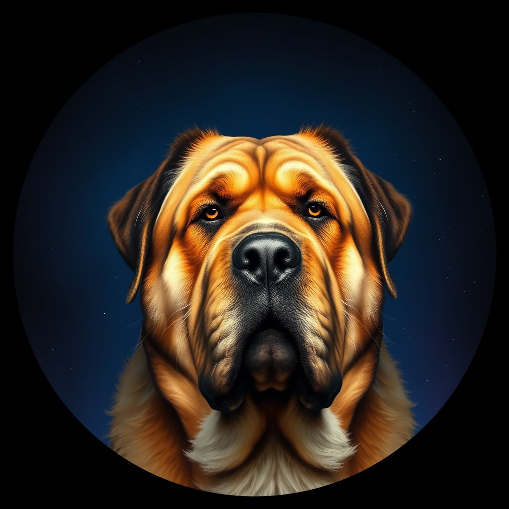 Cosmic medallion portrait of TIBT_TIBT_26D12, a Tibetan Mastiff