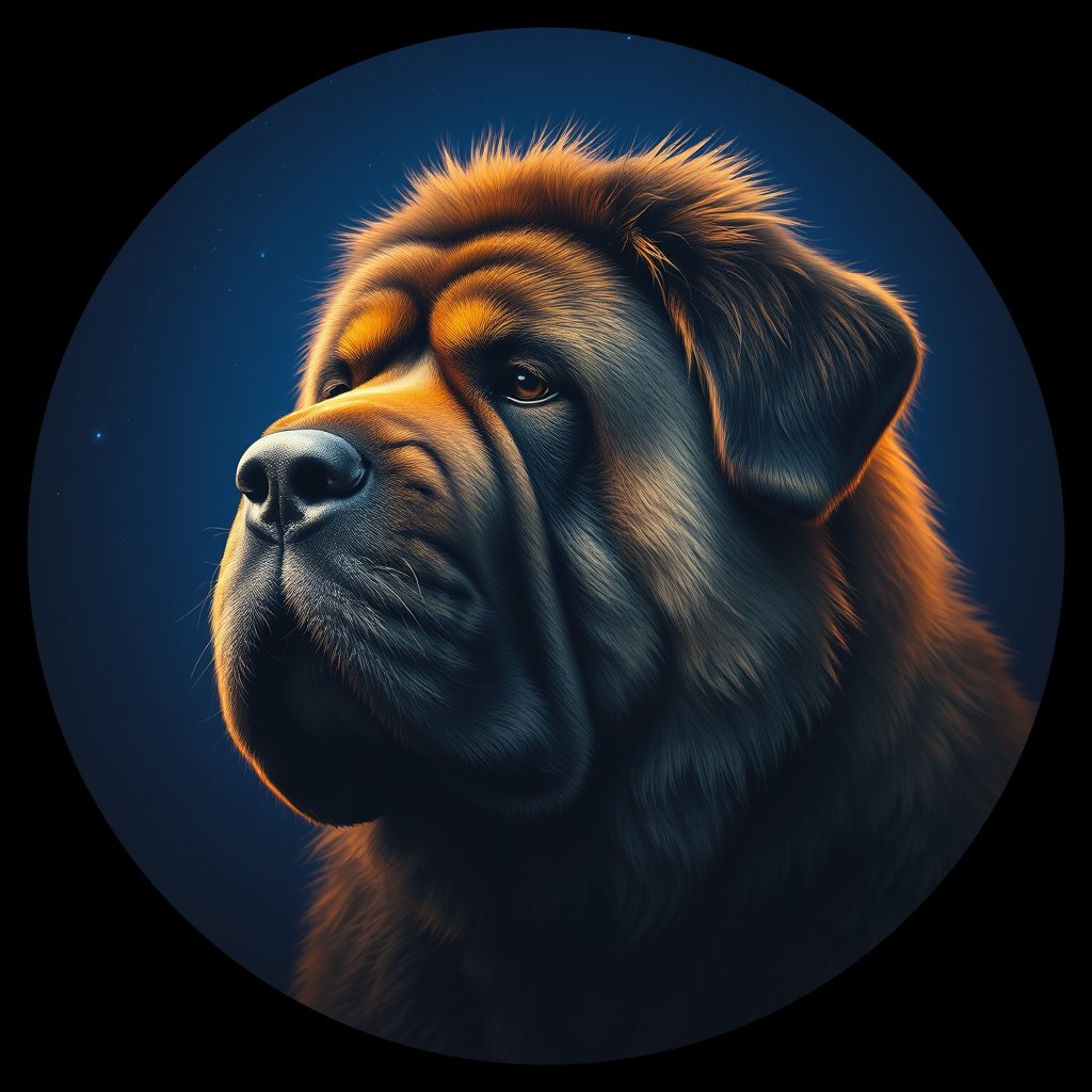 Cosmic medallion portrait of TIBT_TIBT_30324, a Tibetan Mastiff
