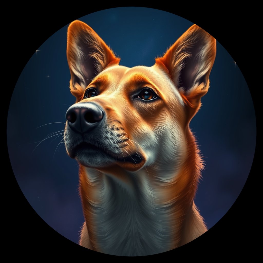 Cosmic medallion portrait of TURV_33587, a Dingo Turv