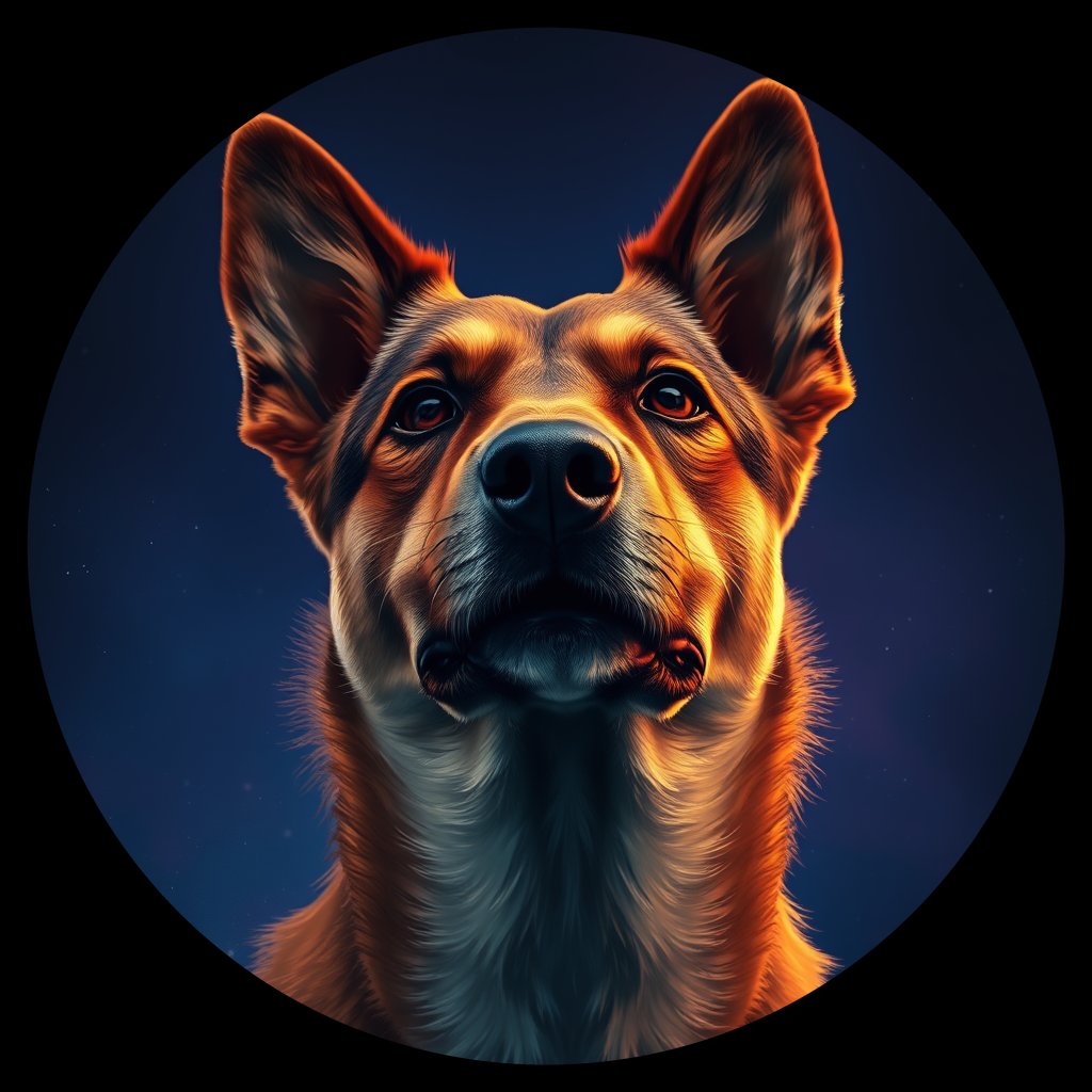 Cosmic medallion portrait of TURV_34299, a Dingo Turv