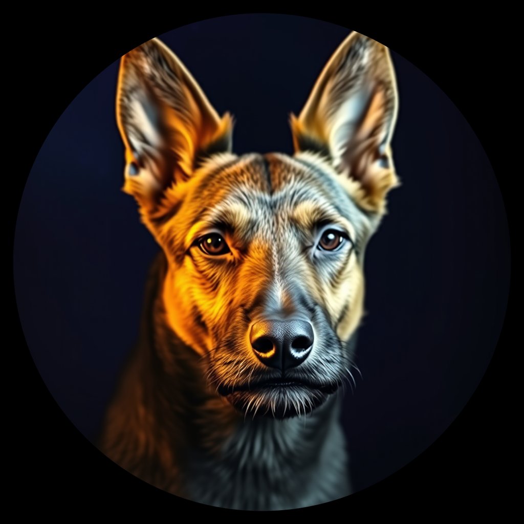 Cosmic medallion portrait of TURV_BeT_00GT25, a Belgian Tervuren
