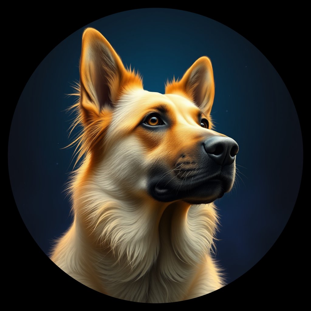 Cosmic medallion portrait of TURV_TURV_22772, a Belgian Tervuren