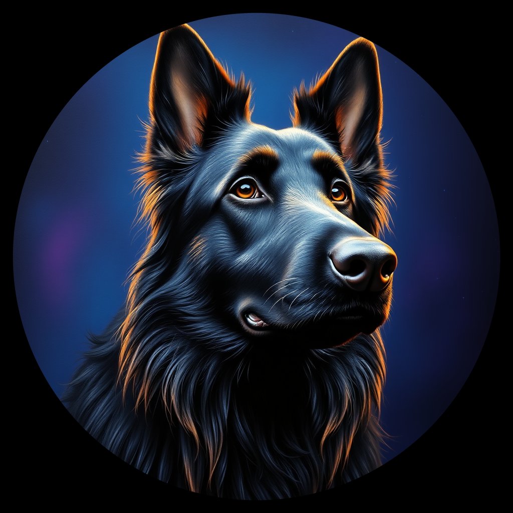 Cosmic medallion portrait of TURV_TURV_24635, a Belgian Tervuren
