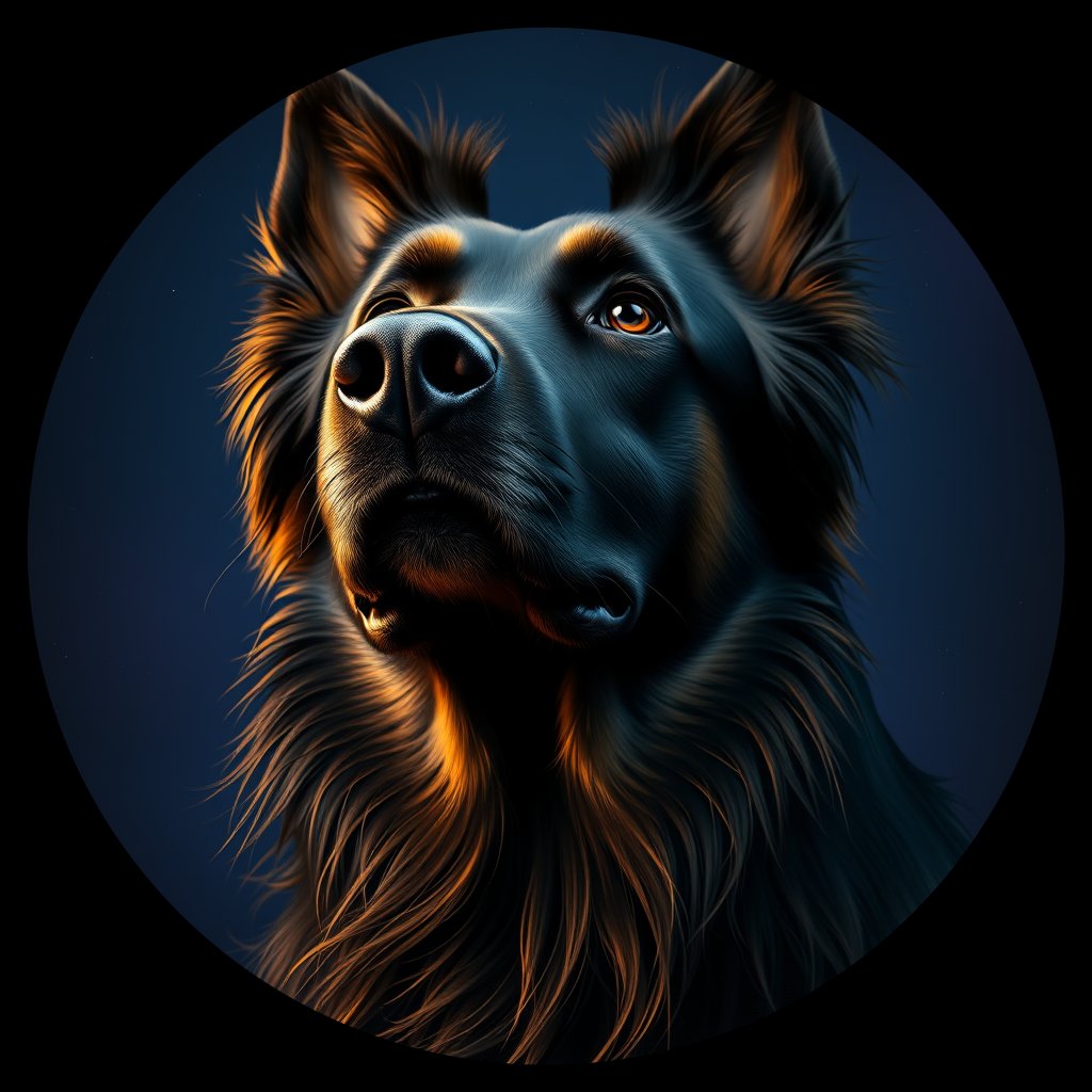 Cosmic medallion portrait of TURV_TURV_27484, a Belgian Tervuren